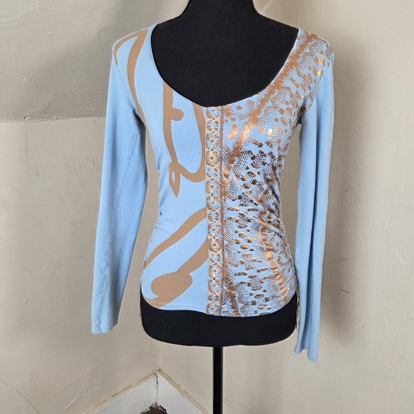 Le Jean De Marithe+Francois Girbaud Blue/Gold Stretch Top Size S?(no tag size) - Picture 2 of 11